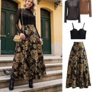 Gold and Black Full Skirt